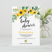 Rustikale Sonnenblumenblume Wasserfarben Babydusch Einladung (Stehend Vorderseite)