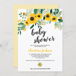 Rustikale Sonnenblumenblume Wasserfarben Babydusch Einladung