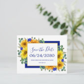 Rustikale Sonnenblumenblumen-Rose Hochzeit speiche Ankündigungspostkarte (Stehend Vorderseite)