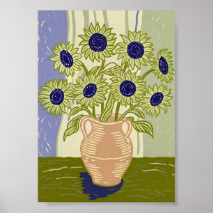 Rustikale Sonnenblumenbouquet in Terrakotta-Blumen Poster