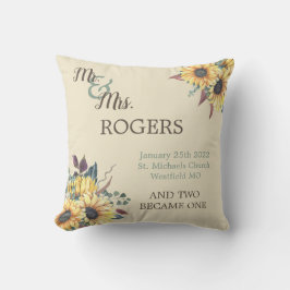 Rustikale Sonnenblumenbraut und Kissen mit Kiefer