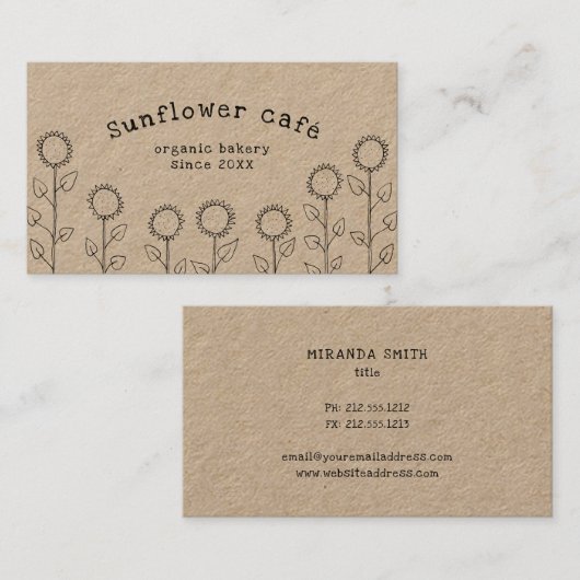 rustikale Sonnenblumendoodle Visitenkarte (Vorne/Hinten)