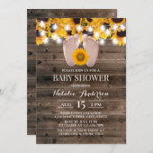 Rustikale Sonnenblumendusche aus Holz Babyfütterun Einladung (Vorne/Hinten)