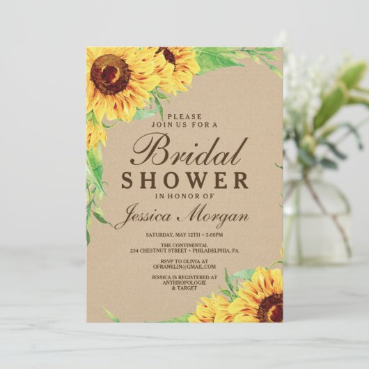 Rustikale Sonnenblumendusche Einladung (Stehend Vorderseite)