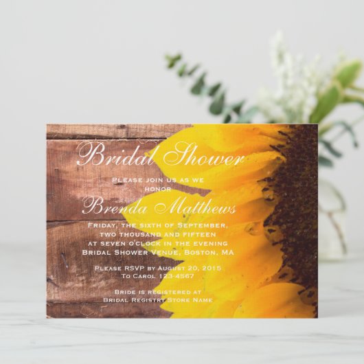 Rustikale Sonnenblumendusche Einladung (Stehend Vorderseite)