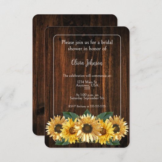 Rustikale Sonnenblumendusche Einladung (Vorne/Hinten)