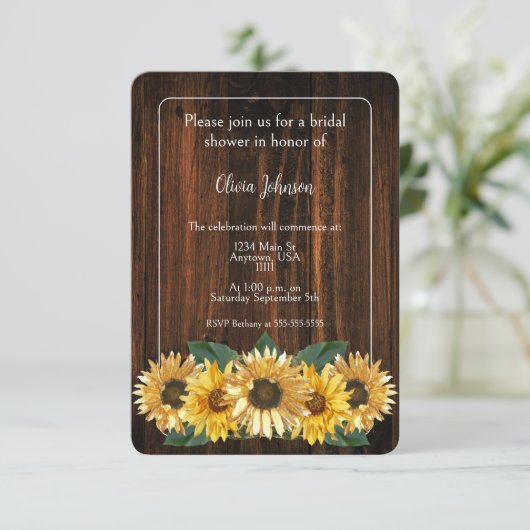 Rustikale Sonnenblumendusche Einladung (Stehend Vorderseite)