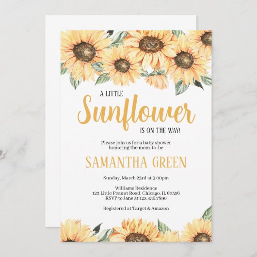 Rustikale Sonnenblumendusche Einladung (Vorne/Hinten)