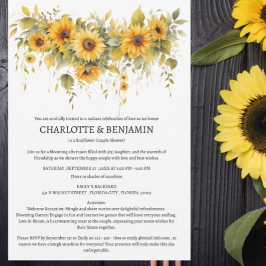 Rustikale Sonnenblumendusche Einladung