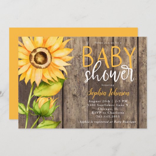 Rustikale Sonnenblumendusche Einladung (Vorne/Hinten)