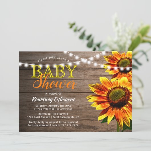 Rustikale Sonnenblumendusche Einladung (Stehend Vorderseite)