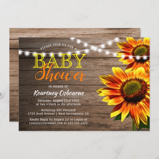 Rustikale Sonnenblumendusche Einladung (Vorne/Hinten)