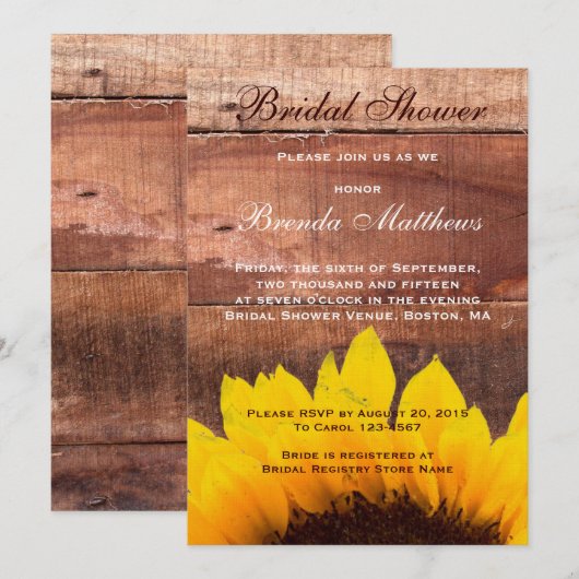 Rustikale Sonnenblumendusche Einladung (Vorne/Hinten)