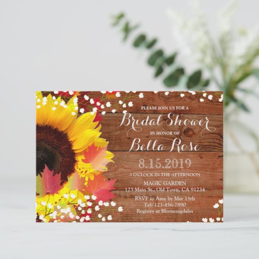 Rustikale Sonnenblumendusche Einladung (Stehend Vorderseite)