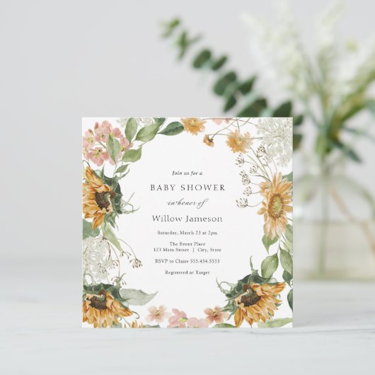 Rustikale Sonnenblumendusche Einladung (Stehend Vorderseite)