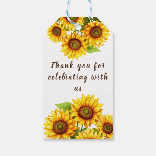 Rustikale Sonnenblumendusche Gastgeschenk Hochzeit Geschenkanhänger (Rückseite)