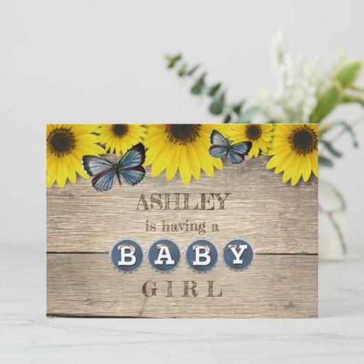 Rustikale Sonnenblumendusche | Mädchen Einladung (Stehend Vorderseite)