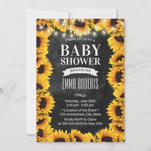 Rustikale Sonnenblumendusche mit Blumenkhalle Baby Einladung (Vorderseite)