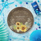 Rustikale Sonnenblumendusche Wasserfarben Babydusc Pappteller (Party)