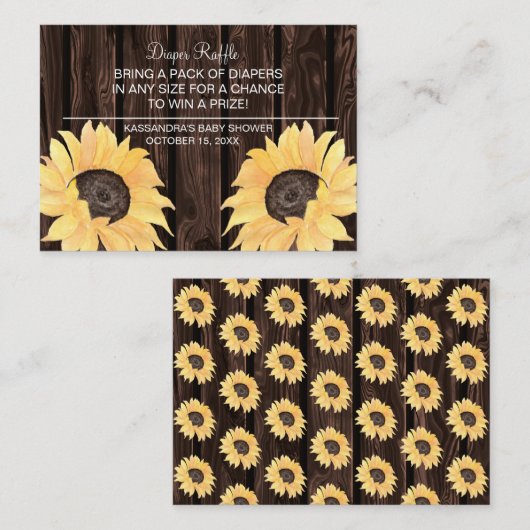 Rustikale Sonnenblumendusche Windelwanne Windelwan Begleitkarte (Vorne/Hinten)
