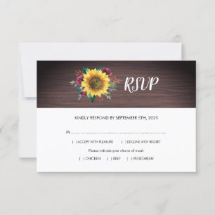Rustikale Sonnenblumenessen Hochzeit RSVP Karte