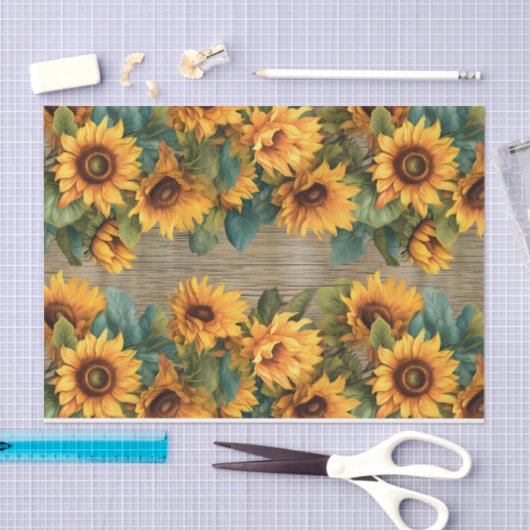 Rustikale Sonnenblumengrenze auf Holzdekoupage Seidenpapier (Handwerk)