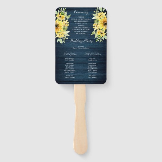 Rustikale Sonnenblumengrün Hochzeitsprogramm Fächer (Rückseite)
