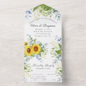 Rustikale Sonnenblumengrün Kalligrafie UAWG Weddin All In One Einladung (Innen Boden)