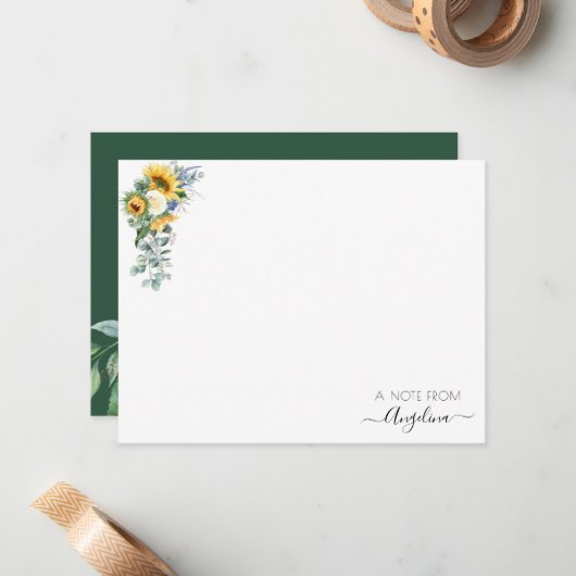 rustikale Sonnenblumengrün personalisiert Mitteilungskarte (Vorderseite/Rückseite Beispiel)
