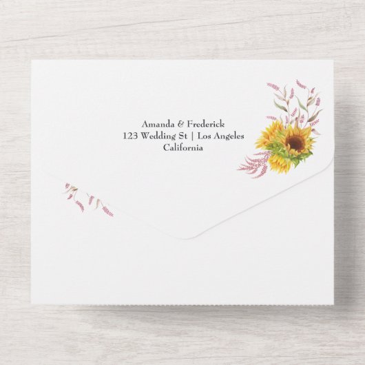 Rustikale Sonnenblumenhochzeit All In One Einladung (Rückseite)