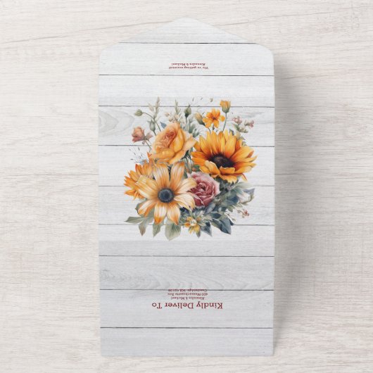 Rustikale Sonnenblumenhochzeit All In One Einladung (Außenbereich)