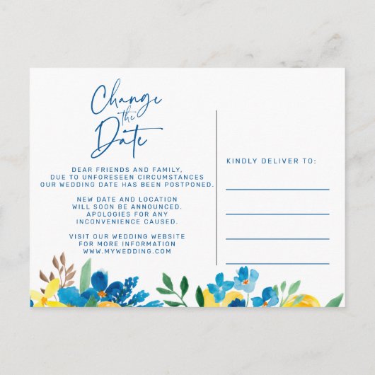 Rustikale Sonnenblumenhochzeit ändert das Datum Ankündigungspostkarte (Rückseite)