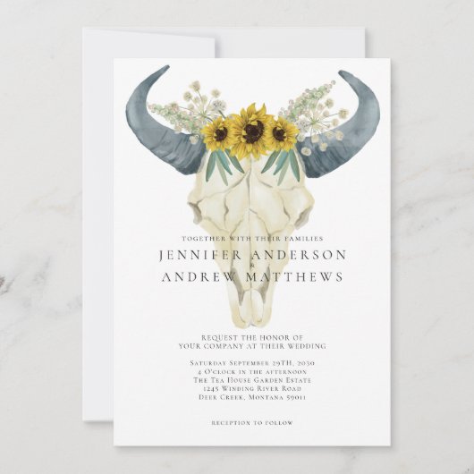 Rustikale Sonnenblumenhochzeit Bohemisches Land Einladung (Vorderseite)