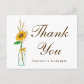 Rustikale Sonnenblumenhochzeit Danke Postkarte (Vorderseite)