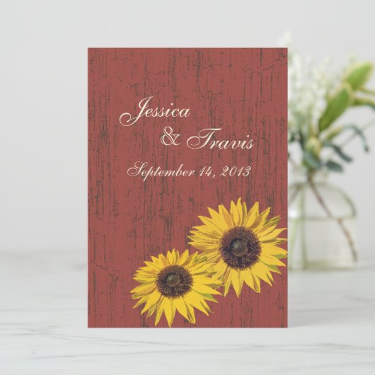 Rustikale Sonnenblumenhochzeit Einladung (Stehend Vorderseite)