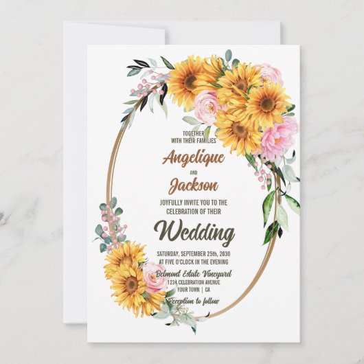 Rustikale Sonnenblumenhochzeit Einladung (Vorderseite)