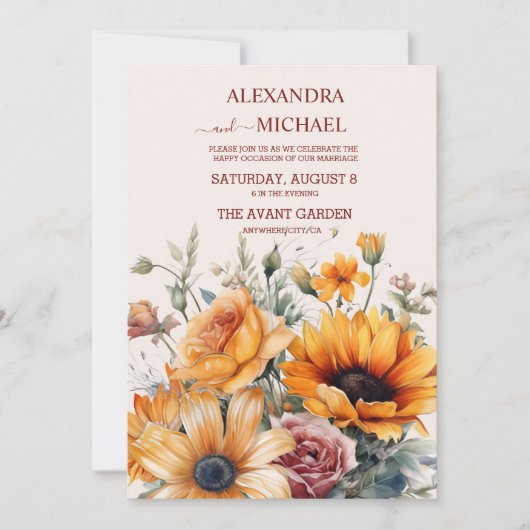 Rustikale Sonnenblumenhochzeit Einladung (Vorderseite)