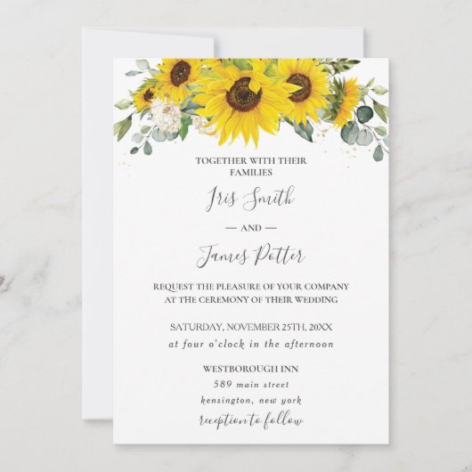 Rustikale Sonnenblumenhochzeit Einladung (Vorderseite)