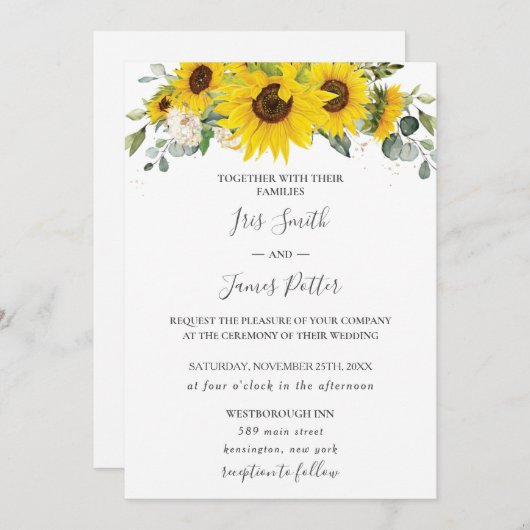 Rustikale Sonnenblumenhochzeit Einladung (Vorne/Hinten)