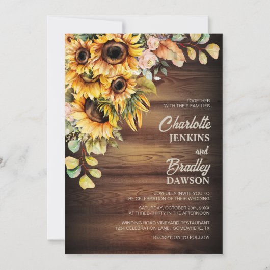 Rustikale Sonnenblumenhochzeit Einladung (Vorderseite)