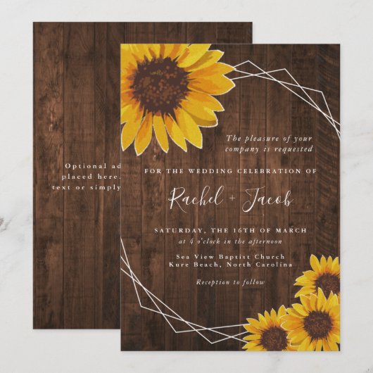 Rustikale Sonnenblumenhochzeit Einladung (Vorne/Hinten)