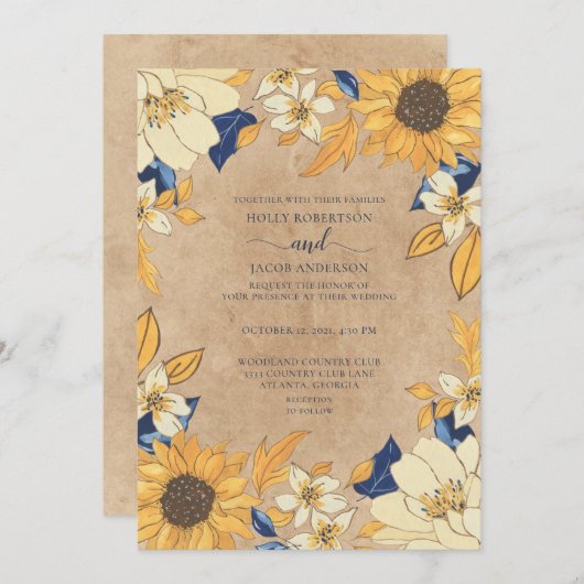 Rustikale Sonnenblumenhochzeit Einladung (Vorne/Hinten)