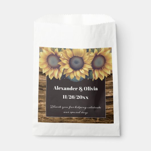 Rustikale Sonnenblumenhochzeit Geschenktütchen (Vorderseite)