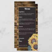 Rustikale Sonnenblumenhochzeit Menükarte (Vorne/Hinten)