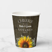 Rustikale Sonnenblumenhochzeit Pappbecher (Vorderseite)