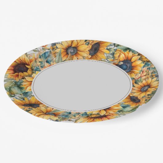 Rustikale Sonnenblumenhochzeit Pappteller (Schrägansicht)