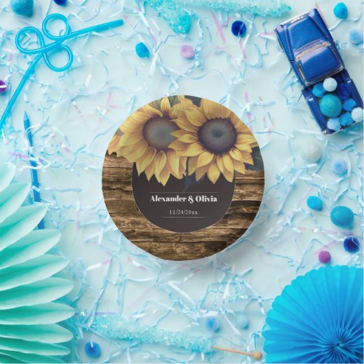 Rustikale Sonnenblumenhochzeit Pappteller (Party)