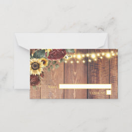Rustikale Sonnenblumenhochzeit Platzkarte