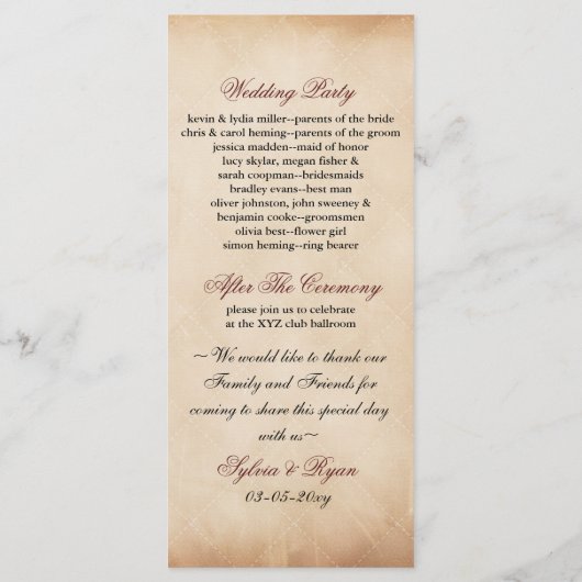 Rustikale Sonnenblumenhochzeit Programm (Rückseite)