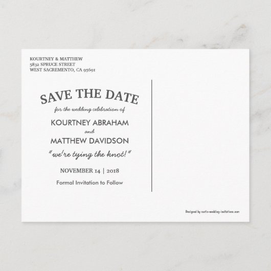 Rustikale Sonnenblumenhochzeit rettet das Datum Ankündigungspostkarte (Rückseite)